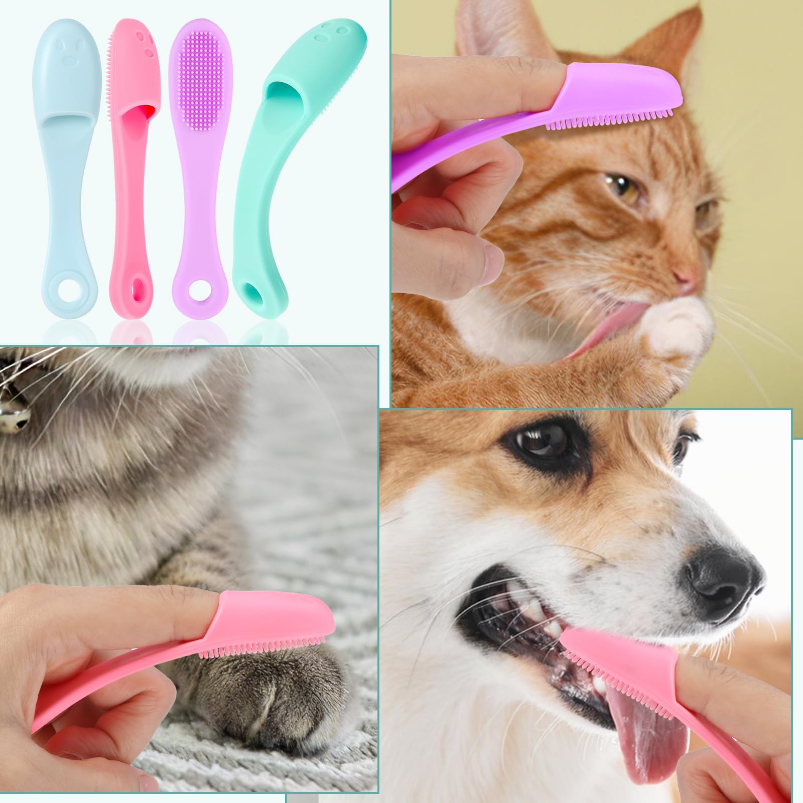 4 Pack Dog Finger Toothbrush Set - Soft Bristle Pet Dental Care Kit for Dogs & Cats - Food Grade Silicone Finger Brush Fits Most Sizes - Perfect for Daily Teeth Cleaning & Oral Hygiene at Home
