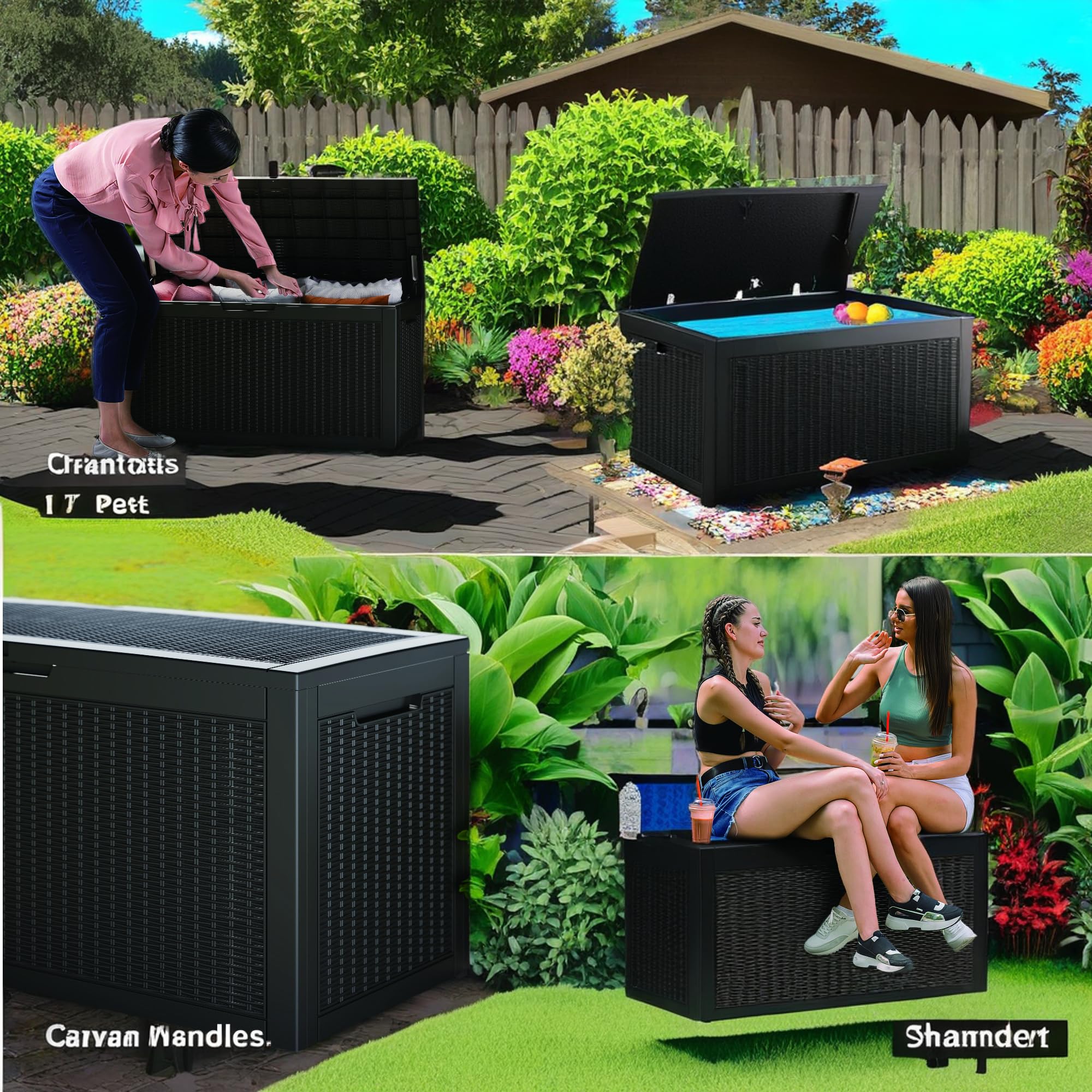 100 Gallon Lockable Resin Deck Box - Waterproof & UV-Resistant Outdoor Storage Container for Patio Cushions, Pool Toys, and Garden Tools | Perfect for Backyard, Poolside, and Deck Organization (Black)