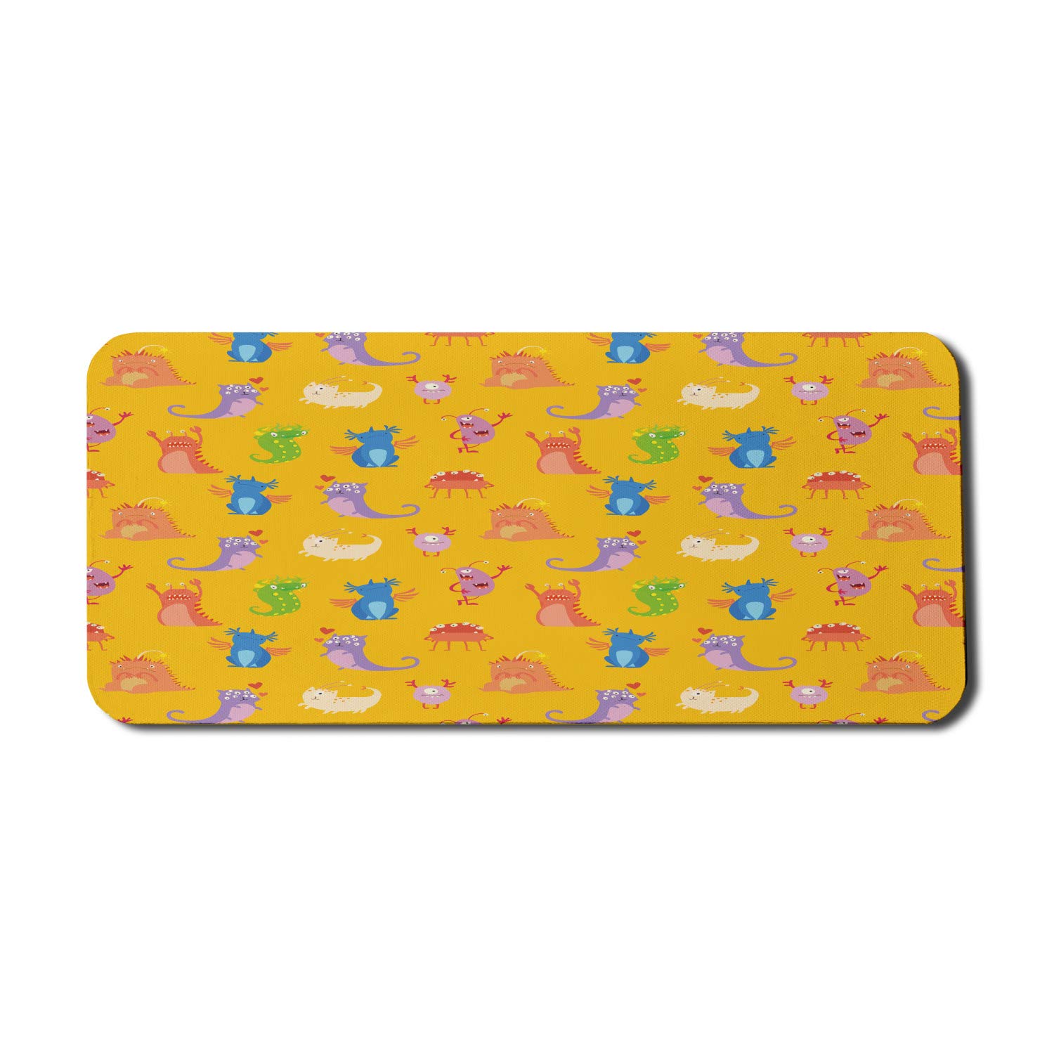 Ambesonne Cartoon Computer Mouse Pad - Funny Monsters & Fantasy Creatures Design, Non-Slip Rubber Base, Extra Large 35