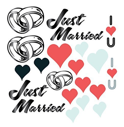VictoryStore Just Married Yard Signs - Outdoor Wedding Lawn Decorations with Hanging Hearts, Set of 21 - Perfect for Wedding Receptions, Backyard Celebrations & Anniversary Parties