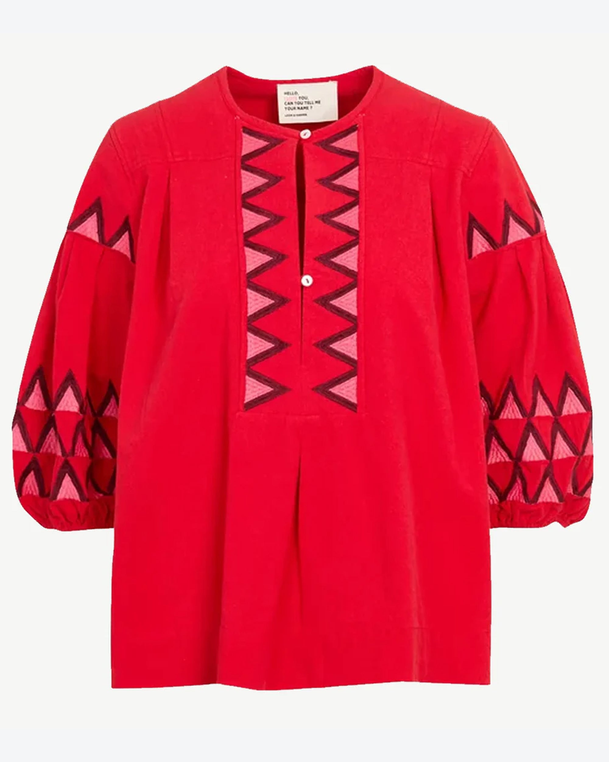 Leon & Harper Women's Cacia Red Blouse - Elegant Long Sleeve Button Down Shirt for Work, Office & Casual Wear