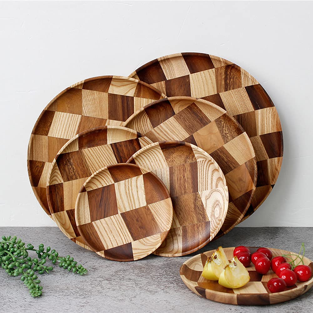 9 Inch Round Wooden Serving Tray Set - Decorative Food Plates for Coffee, Snacks, Fruits & Desserts | Lightweight & Easy Clean Dinnerware | Perfect for Tea Parties, Picnics & Home Decor