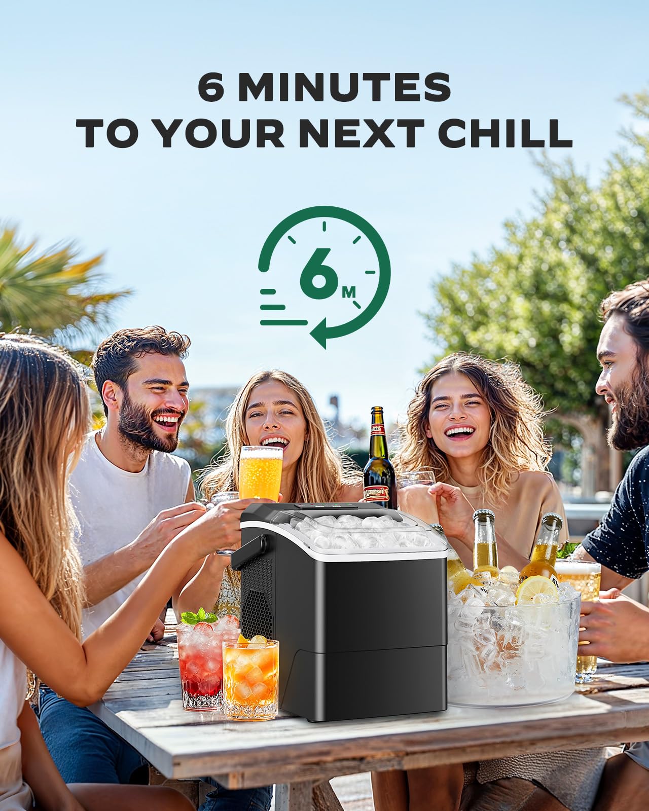 Silonn 26 lbs/Day Countertop Ice Maker Machine - Fast 6-Minute Ice, Self-Cleaning, Compact Portable Ice Maker for Home, Kitchen, Office & Parties (Black) - Perfect for Cocktails, Beverages & Outdoor Gatherings