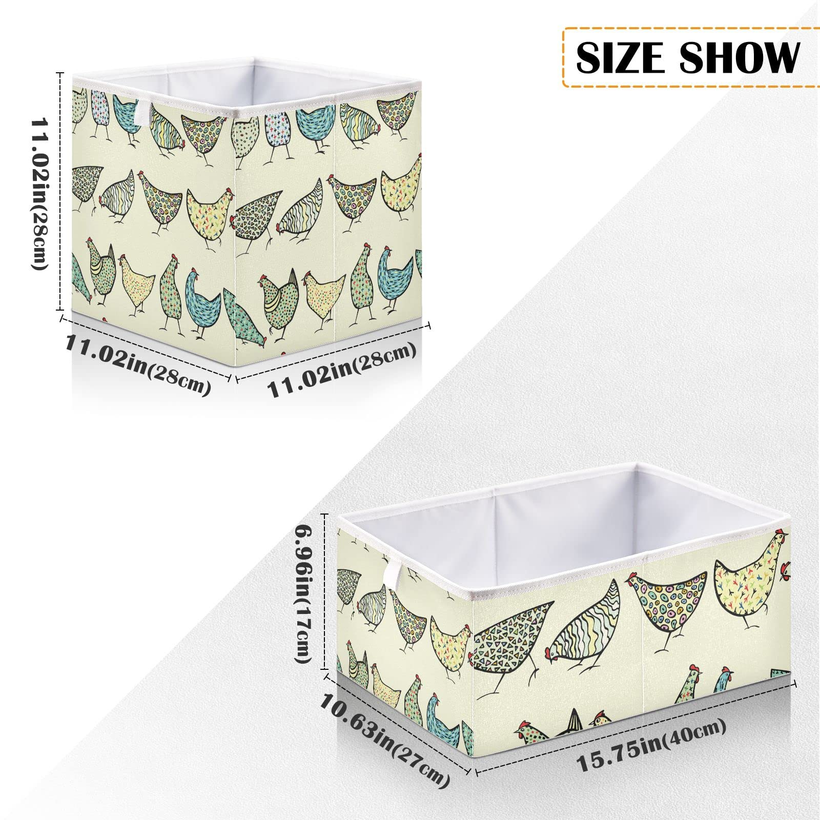 Abstract Hand-Drawn Chickens Storage Basket - Collapsible Square Bin for Nursery, Home Office & Dorm Room | Perfect for Organizing Toys, Books & Laundry