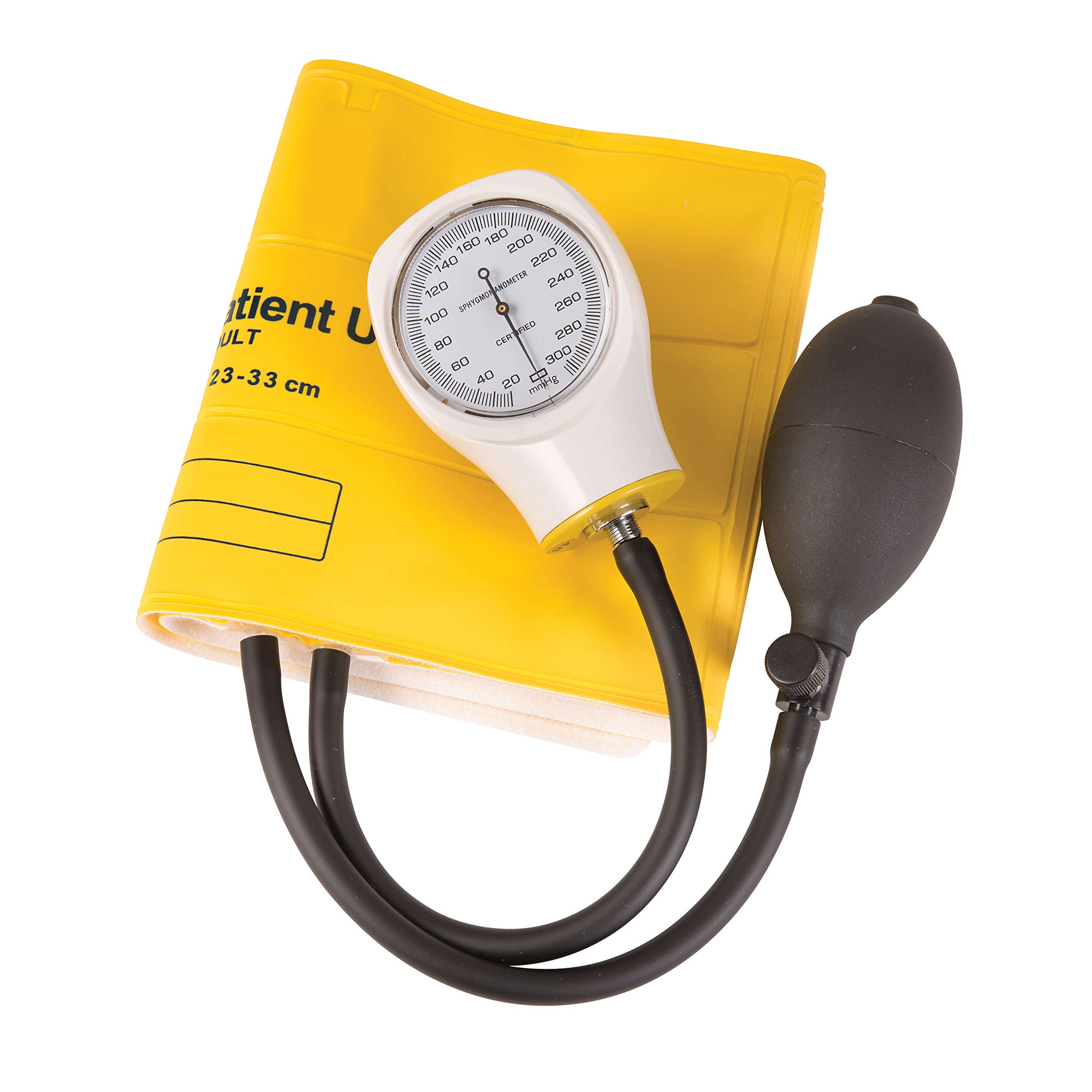 MABIS Disposable Arm Blood Pressure Cuff - Single Use Manual Sphygmomanometer for Adults (Box of 5, Yellow) | Ideal for Clinics, Hospitals & Home Health Monitoring