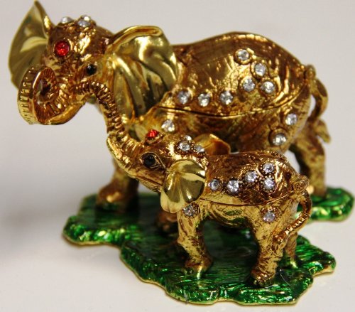 Elephant Jewelry Box for Mom & Baby - Bejeweled Trinket Storage for Gifts & Nursery Decor