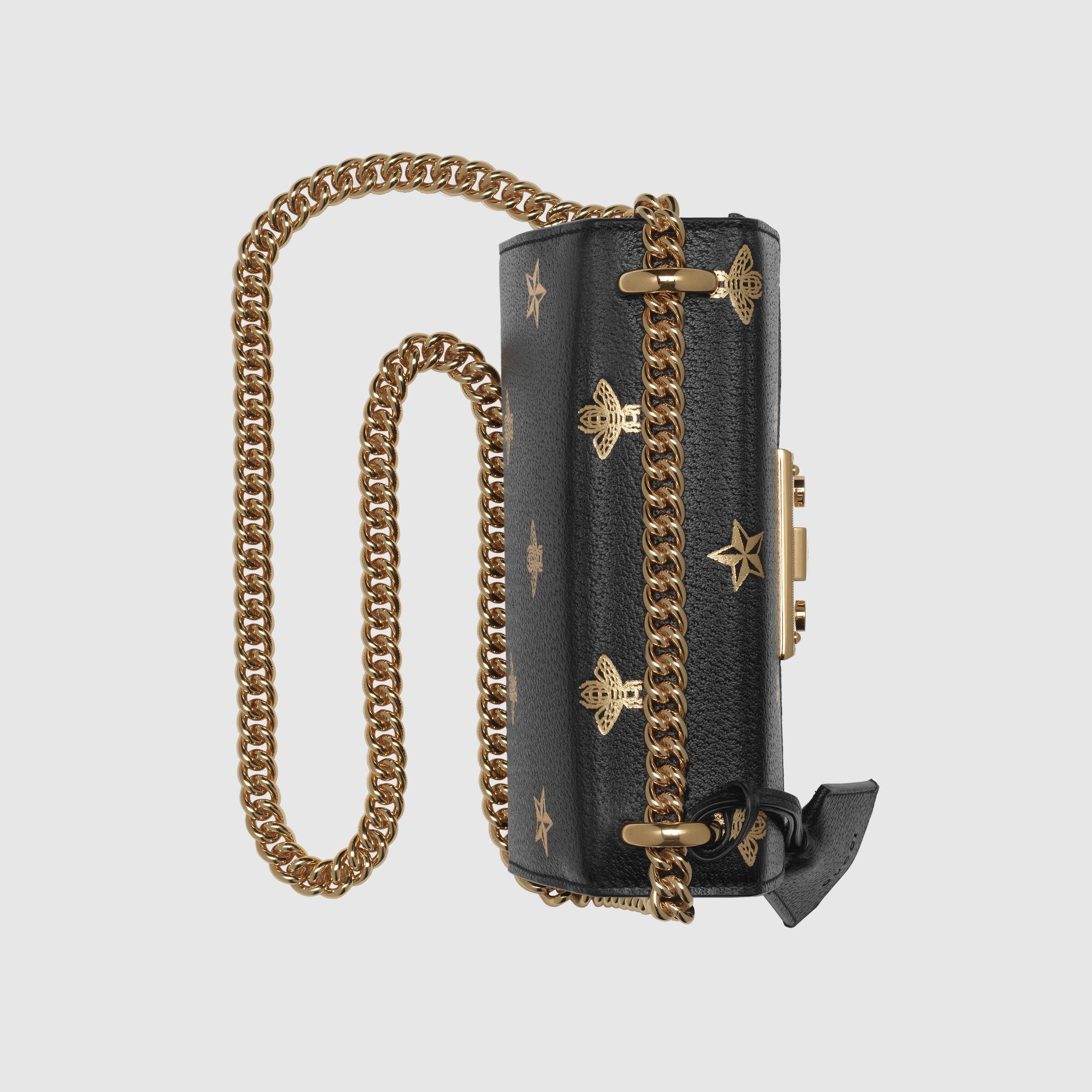 Gucci Padlock Bee Star Small Shoulder Bag for Women - Black Leather Crossbody Purse with Gold-Tone Hardware | Perfect for Date Night, Travel & Everyday Use