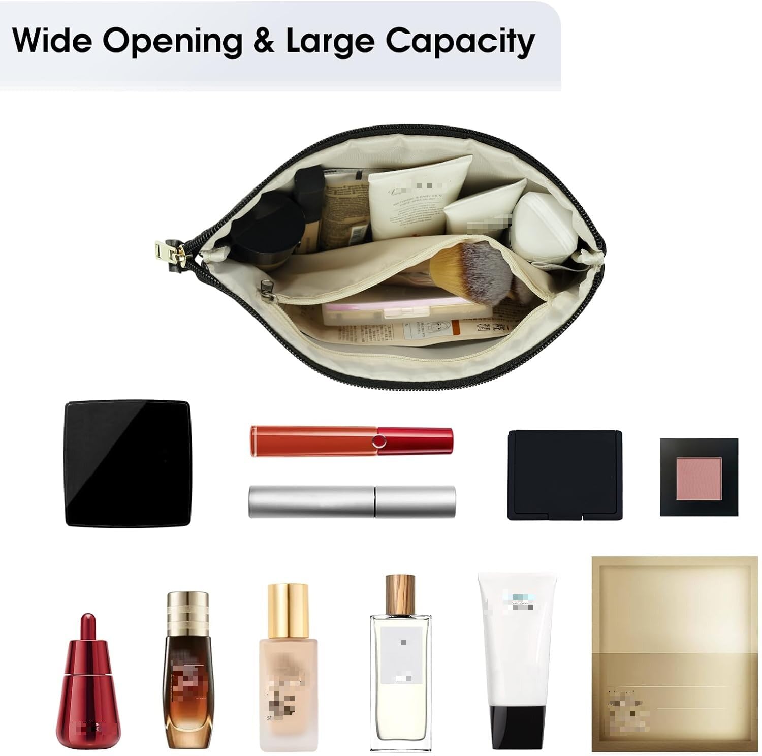 Narwey Small Makeup Bag - PU Leather Cosmetic Pouch for Women Travel & Purse (Black) - Perfect for On-the-Go Beauty