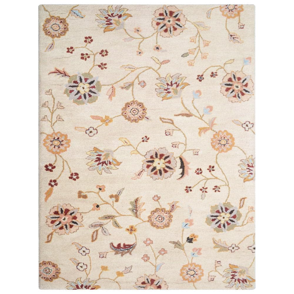 Hand Tufted Eco-Friendly Wool Area Rugs 8'x11' - Modern Floral Cream Rectangle High Pile Thick Non-Slip Handmade Rug for Living Room, Bedroom, Dining Room & Office | Soft & Durable Home Decor (K00708)
