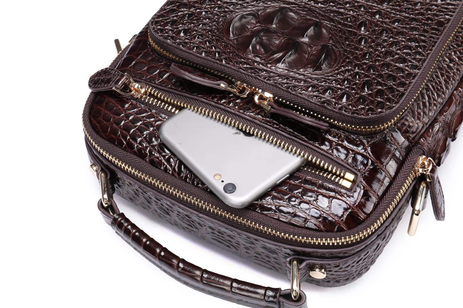 NIUCUNZH Men's Crocodile Leather Crossbody Bag - Small & Stylish Chest Bag for Travel, Work & Everyday Use - Perfect Gift for Men (Brown)