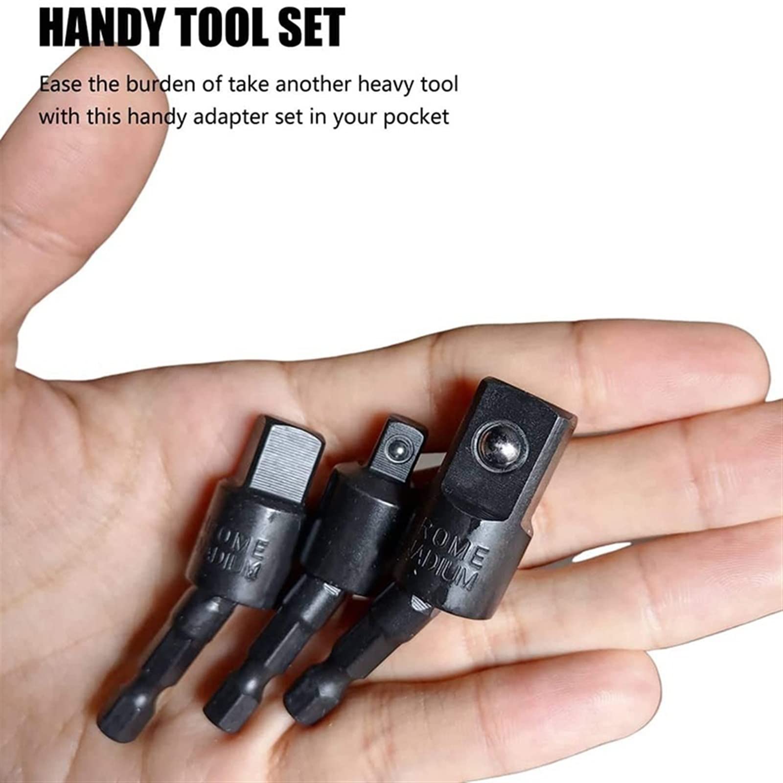 3PCS Universal Joint Wobble Socket Adapter Set - 360 Degree Swivel Socket with 1/4