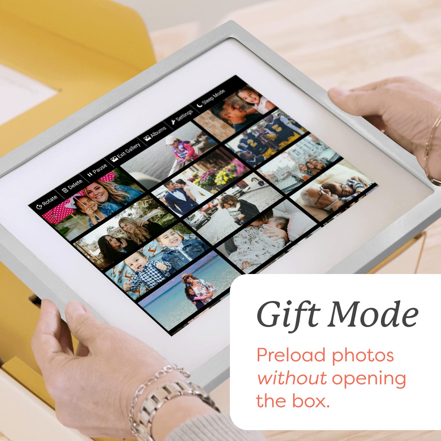 Skylight 10 Inch WiFi Digital Picture Frame with Touch Screen - Upload Photos from Phone, Customizable Gift for Family & Friends - Silver Display for Home, Office & Bedroom Decor