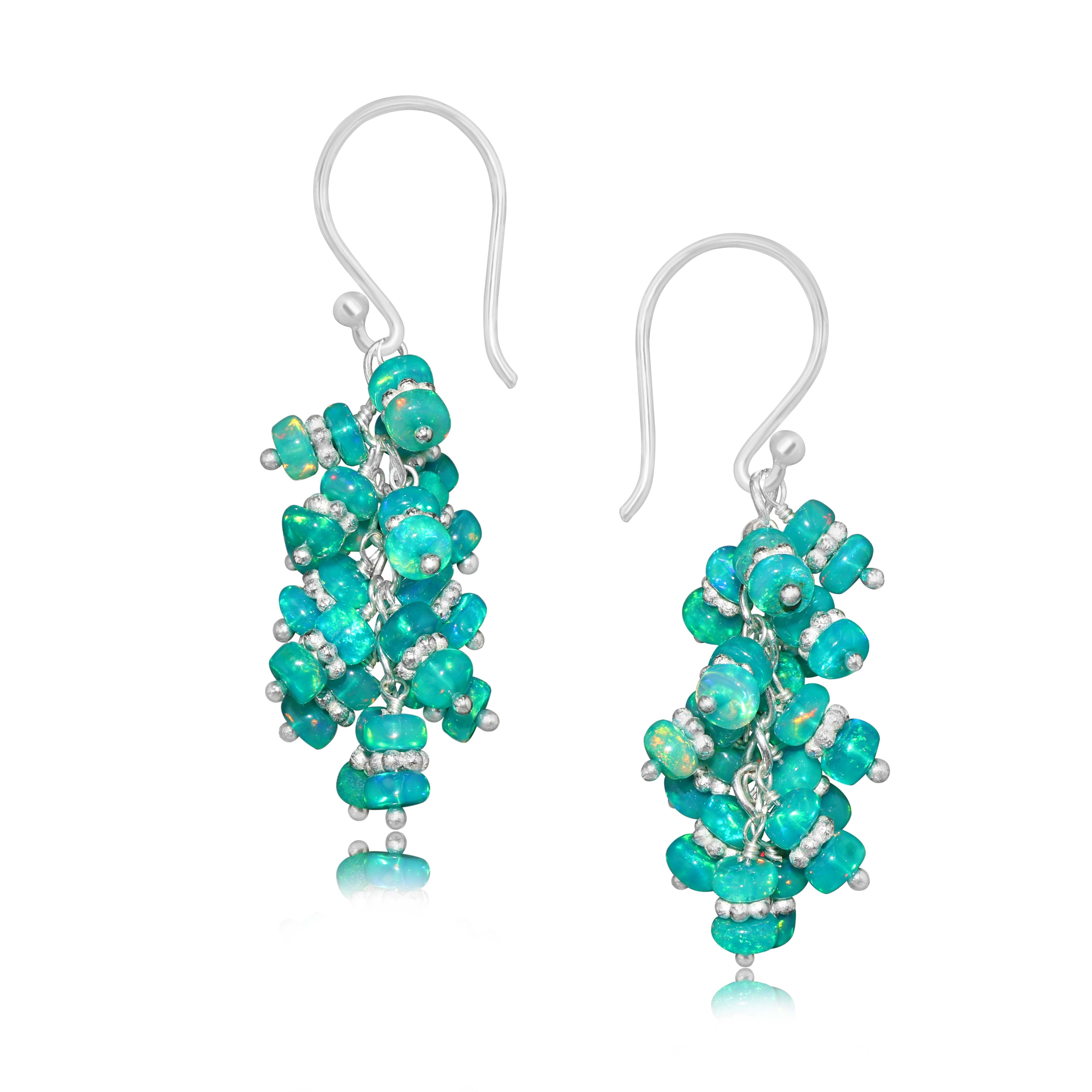 Natural Green Opal Beaded Chakri Style Cluster Earrings | Handmade Boho Jewelry for Women | Perfect for Yoga, Meditation & Festivals