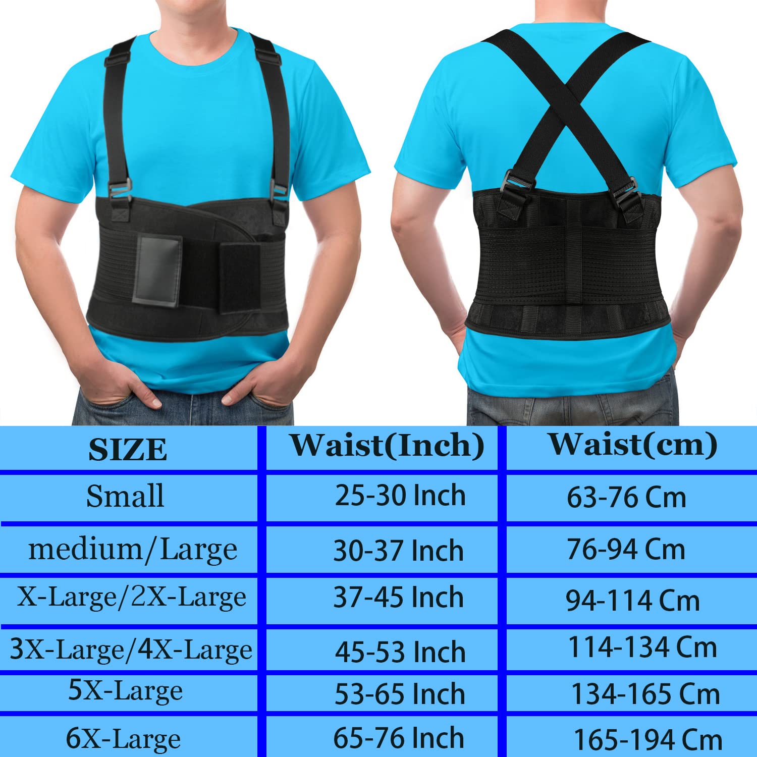 **Adjustable Back Brace for Men & Women - Lower Lumbar Support Belt for Heavy Lifting, Workout & Back Pain Relief - Removable Suspenders, Fits 45-53 Inches (3XL/4XL) - Ideal for Gym, Construction & Daily Wear**