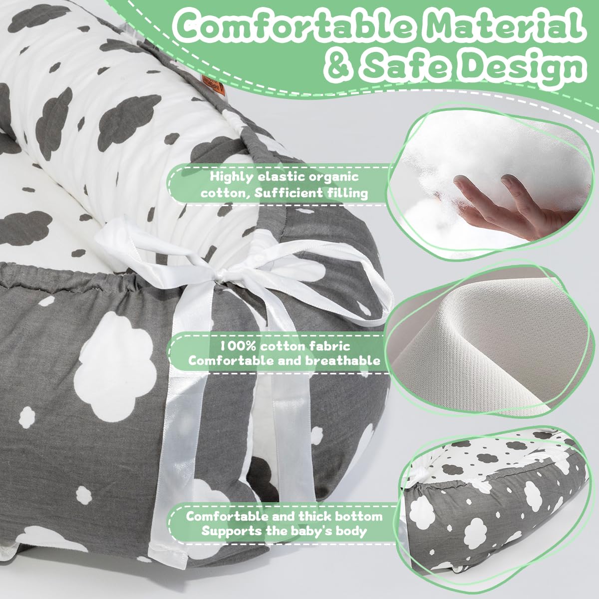 **Soft Breathable Baby Lounger for Newborns 0-24 Months | 100% Cotton Portable Infant Lounger Cover | Perfect for Napping, Playtime & Travel – Ideal Baby Shower Gift**