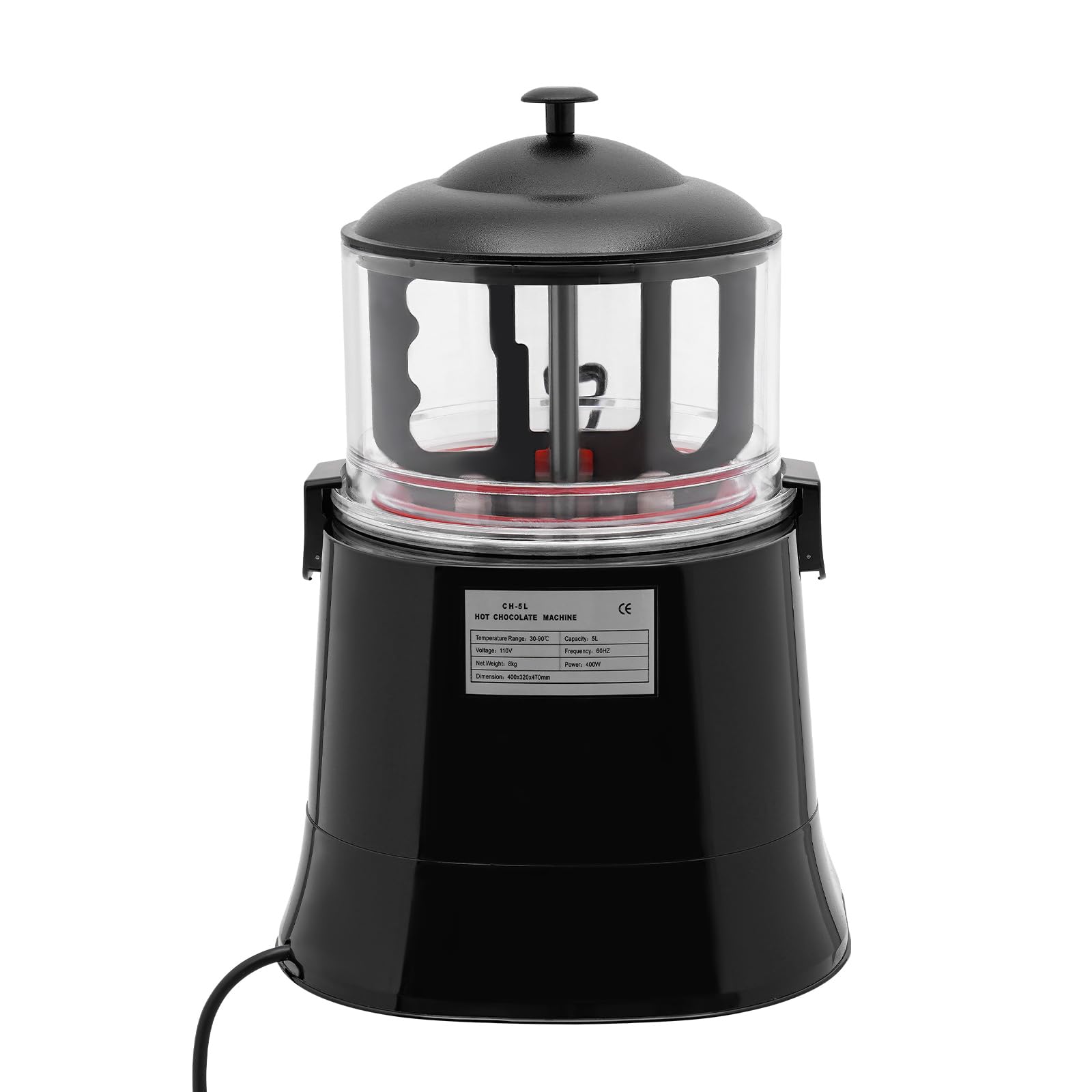 5L Commercial Hot Chocolate Machine 400W with Temperature Control (86-194°F) - Hot Beverage Dispenser for Milk, Soy Milk, Tea - Perfect for Cafés, Restaurants & Events (Black)