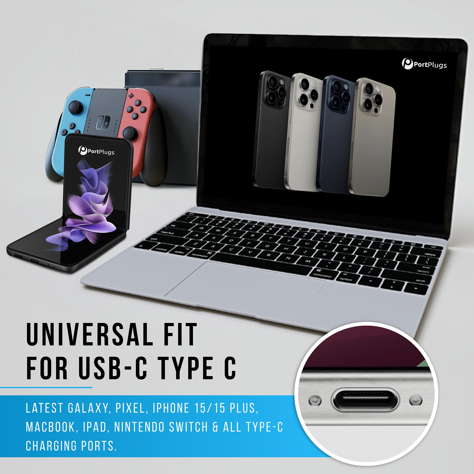 USB C Dust Plugs & Headphone Jack Protectors for iPhone 16/15, Samsung - with Cleaning Brush | Perfect for Travel & Daily Protection
