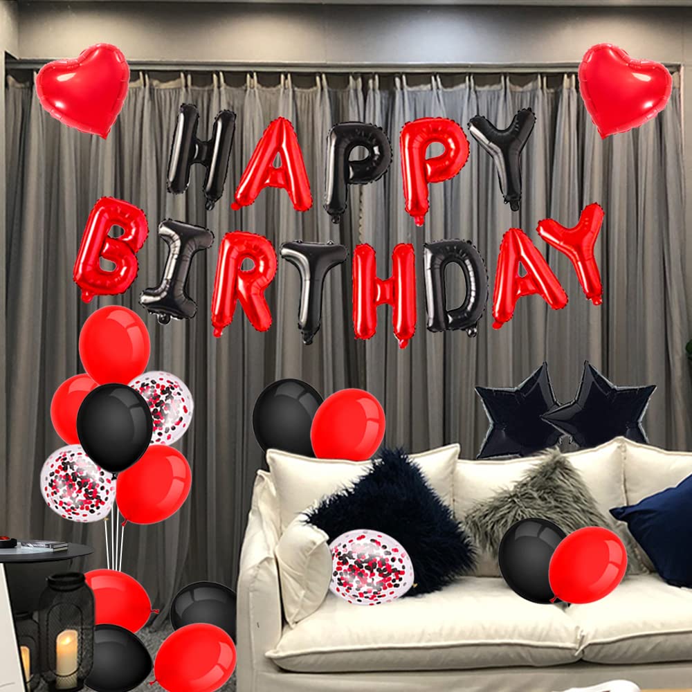 Minhero 48th Birthday Party Decorations - Red & Black Happy Birthday Banner, Number 48 Balloons, Sash with Latex & Confetti Balloons for Women's 48th or 84th Birthday Celebration - Perfect for Milestone Birthday Parties, Retirement Celebrations & Anniversary Events