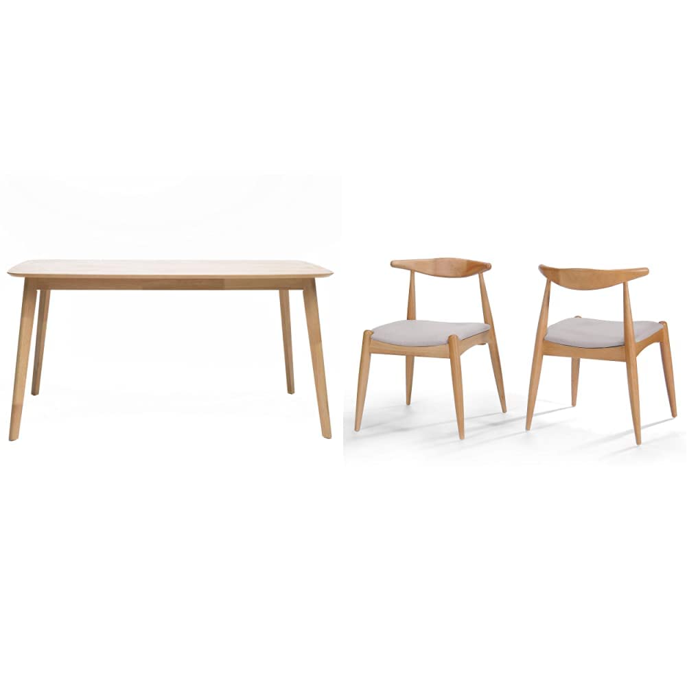 Christopher Knight Home Nyala Solid Wood Dining Table Set with 2 Francie Fabric Upholstered Chairs - Modern Kitchen & Dining Room Furniture for Family Gatherings & Dinner Parties