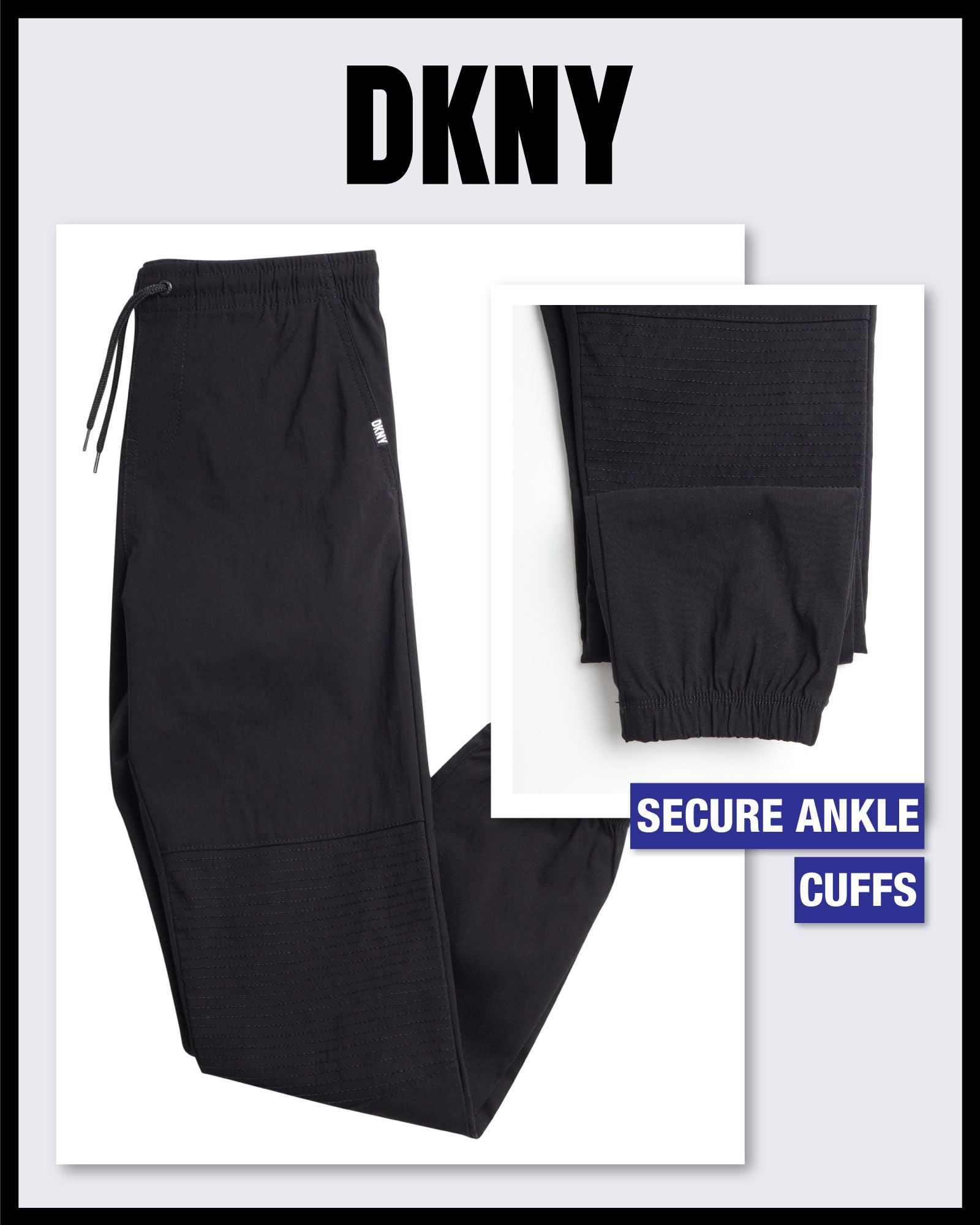 DKNY Boys' Grey Quick Dry Performance Jogger Pants - Stretch Utility Tech Moto Joggers - Woven Hybrid Athletic Pants for Boys (8-16) - Perfect for School, Sports & Casual Wear