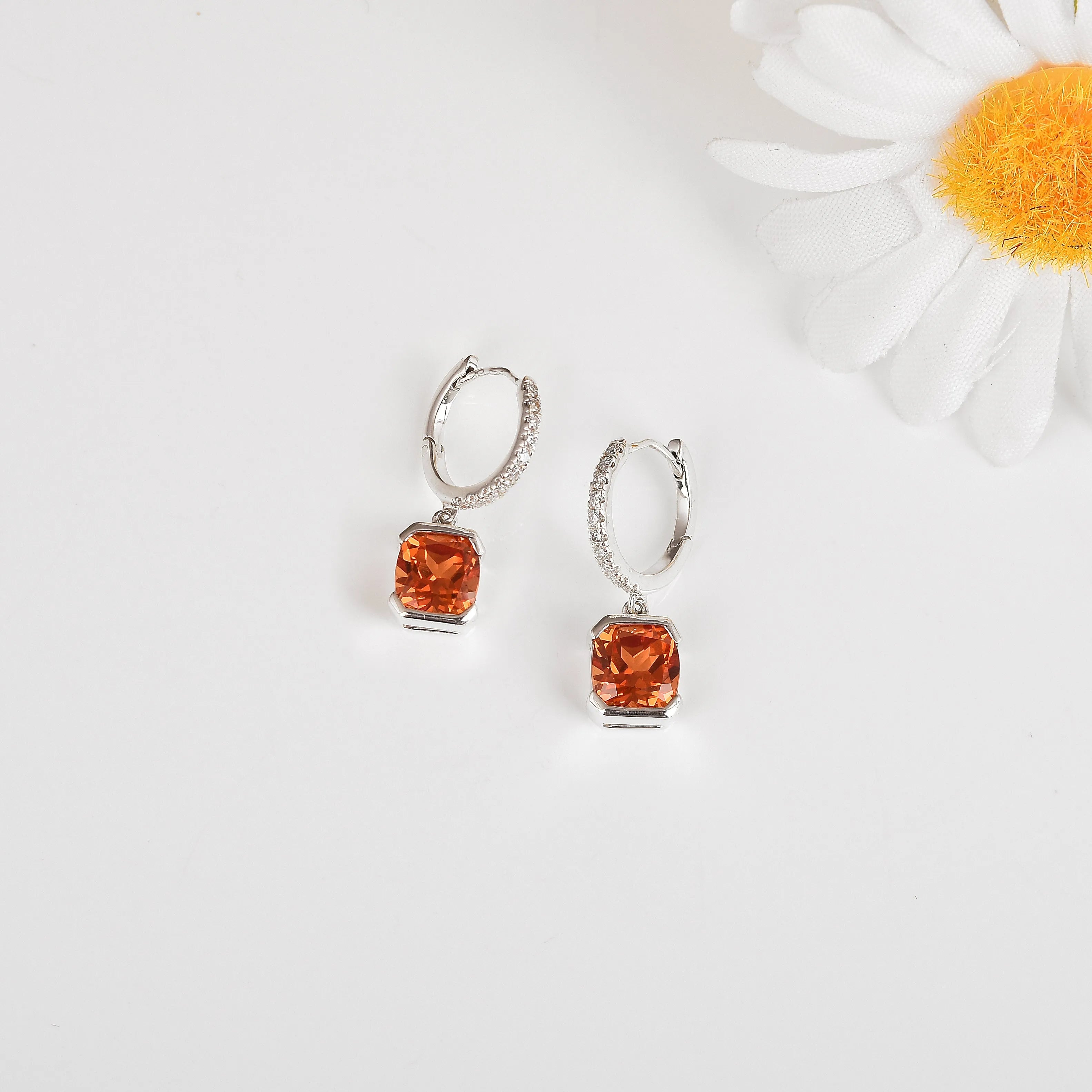 Exquisite Peach Sapphire Drop Hoop Earrings - 14K Gold Plated Dangle Earrings for Women | Perfect for Weddings, Parties & Special Occasions