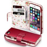 Apple iPhone 6 / 6S Wallet Case with Card Slots - Stylish Red Floral Design - Perfect for Everyday Use, Travel & Shopping