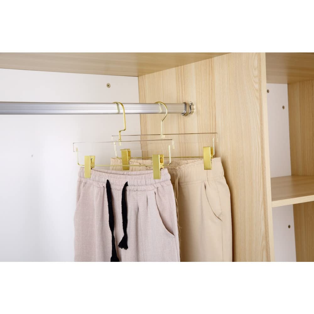 Premium Clear Acrylic Skirt Hangers - 6 Pack Gold Luxury Closet Organizers for Dresses, Skirts & Pants | Space-Saving Wardrobe Storage Solution for Home & Retail Use
