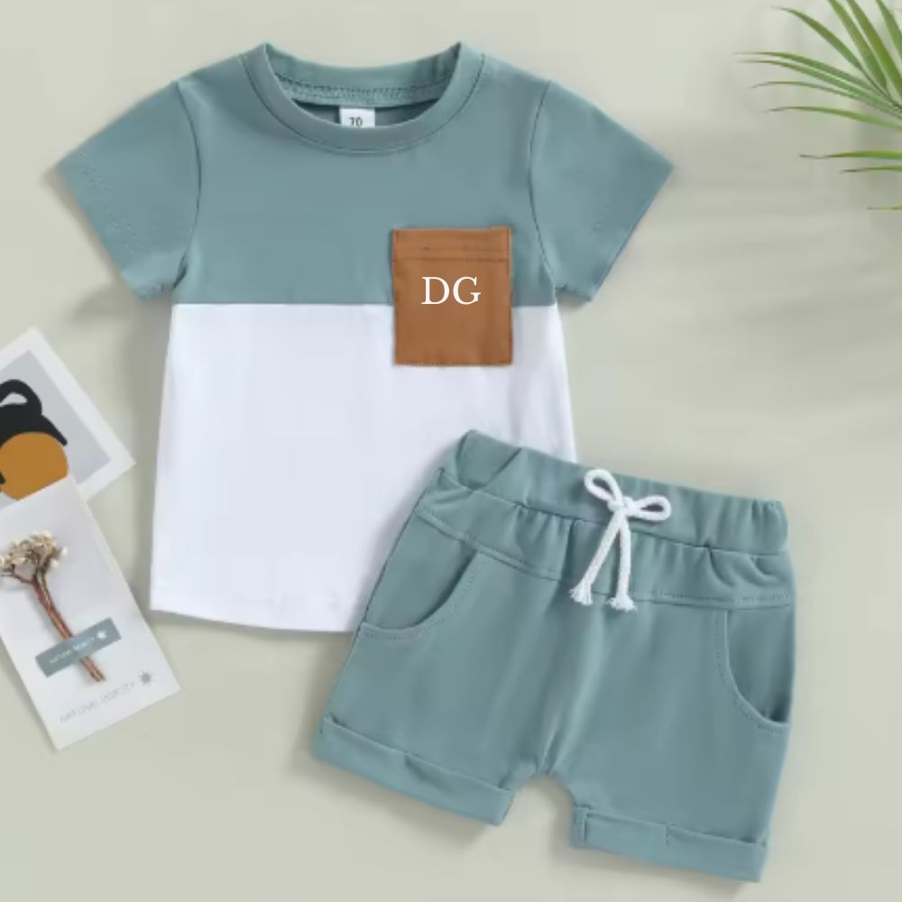 Personalized Alfie Pocket Initials Tee & Shorts Set for Kids - Custom Monogram Outfit for Birthday, Photo Shoots & Casual Wear