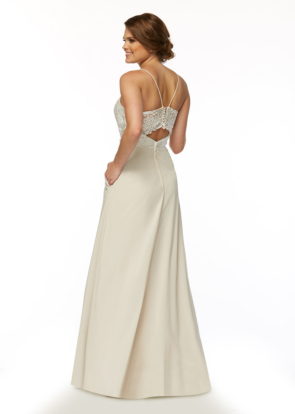 Elegant 80102 Stretch Chiffon A-Line Bridesmaid Dress with Lace Bodice - Perfect for Weddings, Formal Events & Special Occasions