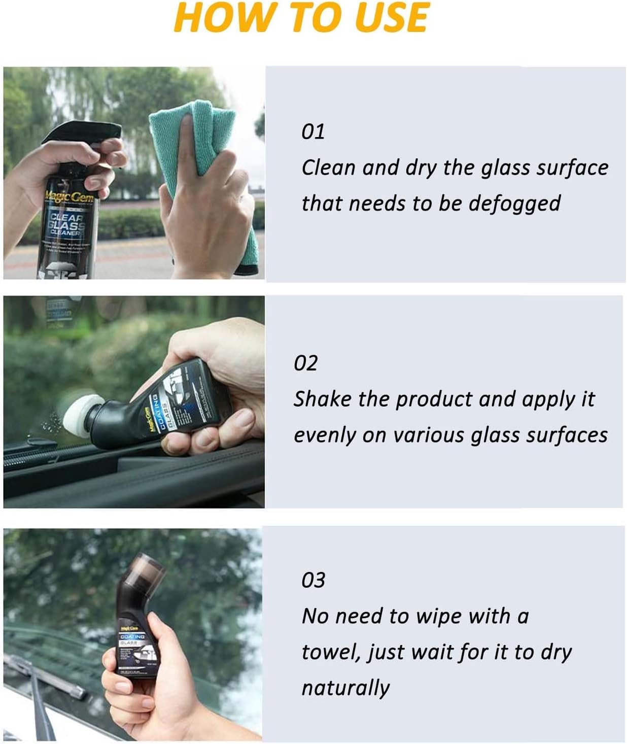 Magic Gem Anti-Fog Coating for Car Windshield - Micro-Molecular Anti-Fog Coating Agent (2PCS) - Prevents Fogging on Windows, Mirrors, Glasses & Swim Goggles - Perfect for Driving, Bathroom Mirrors & Swimming