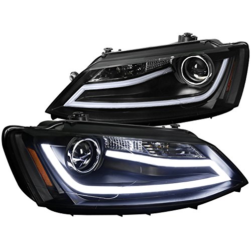 Spec-D Tuning 2LHP-JET11JM-TM VW Jetta MK6 Euro Style Black Projector Headlights with LED DRL Light Bar - Upgrade Your Ride for Night Driving & Enhanced Style