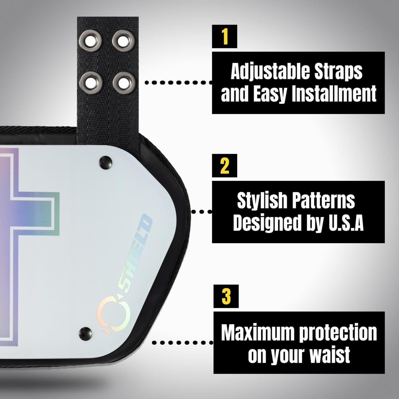O Shield Golden Cross Chrome Football Back Plate - Lower Back Protector for Football Players, Rear Protection Pads, Cross Series - Ideal for Tackling, Blocking & Contact Sports Safety