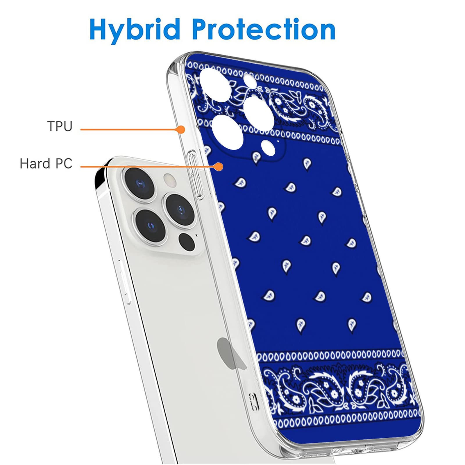 iPhone 13 Pro Max Clear Blue Waterproof Phone Case with Bandana Charm - Royal Accessories for Protection & Style | Perfect for Outdoor Activities, Travel & Everyday Use
