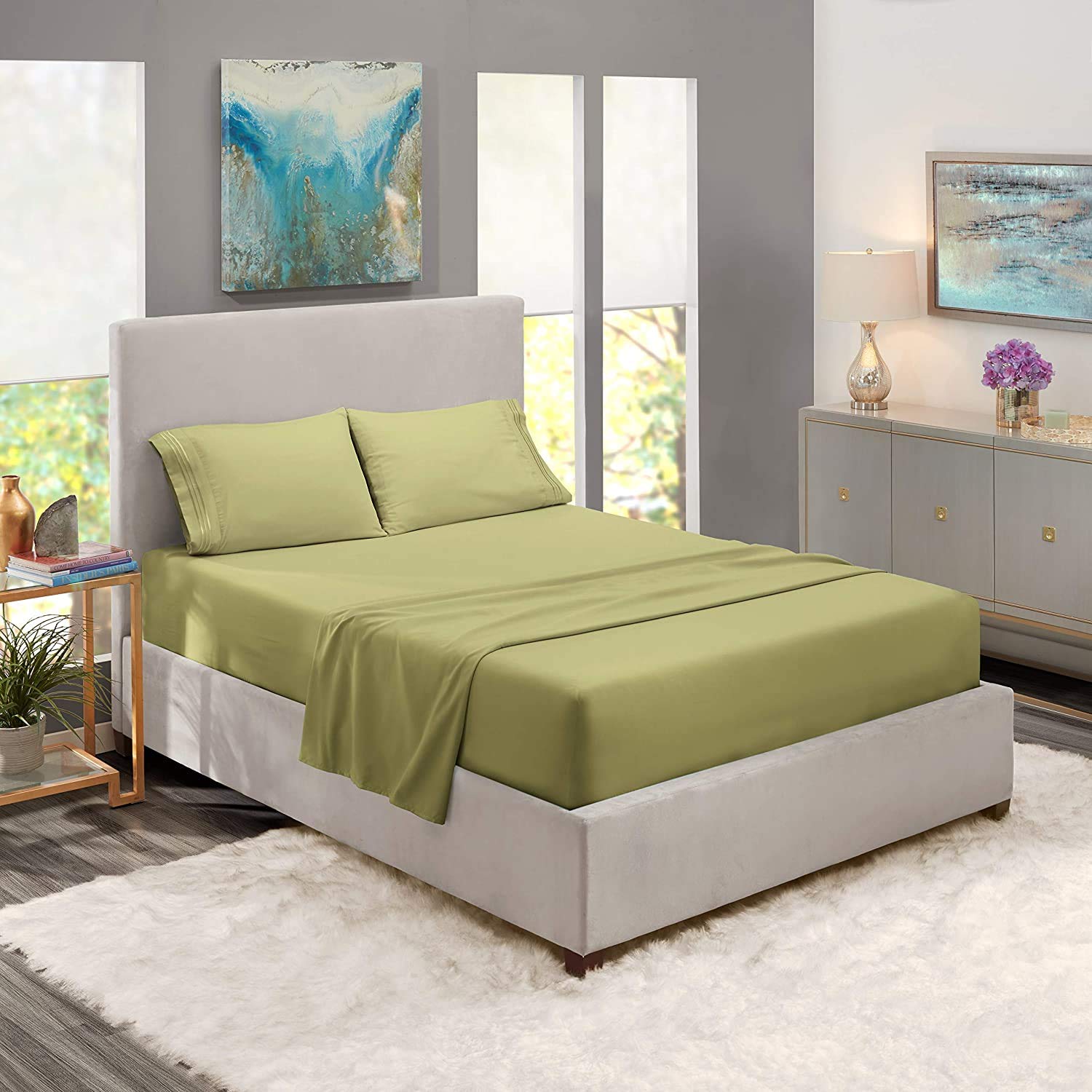 4Pcs 800 Thread Count 100% Soft Cotton Bed Sheet Set with Deep Pocket (Fits Mattress Up to 16