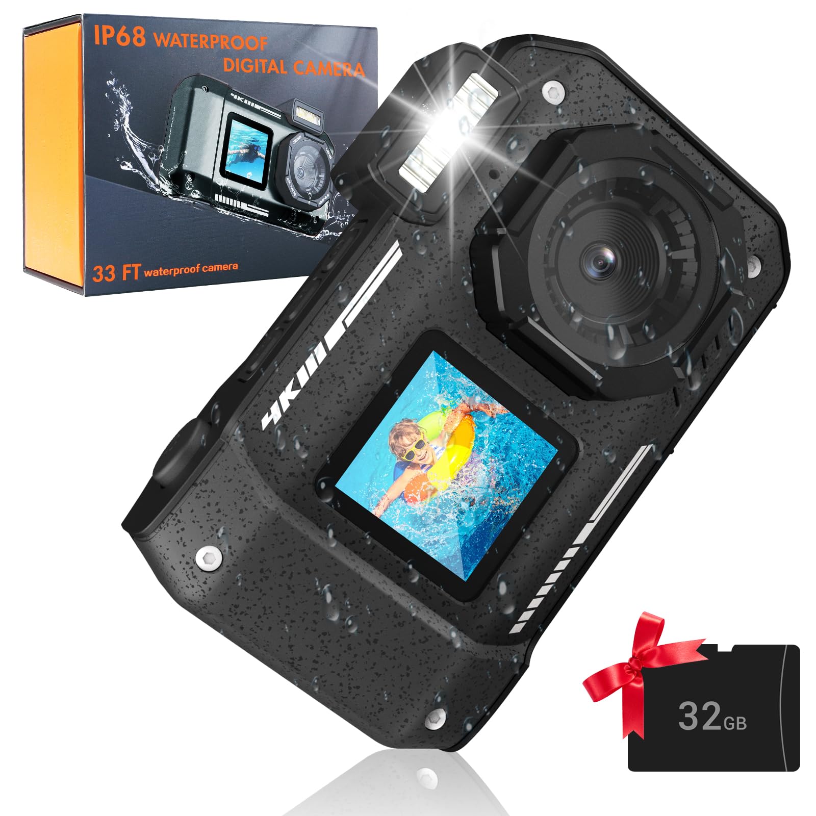 Omzer 48MP Waterproof Digital Camera - IP68 Underwater Camera 33FT, 4K Autofocus HD Dual Screen Selfie, 18X Zoom Compact Point and Shoot Video Camera for Kids - Perfect for Snorkeling, Travel & Outdoor Adventures