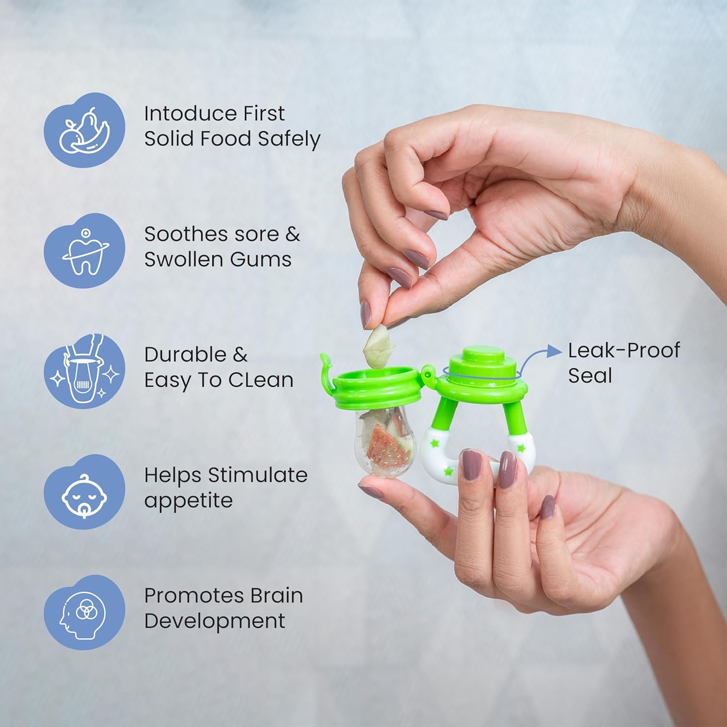 Kritiu Baby Teething Toys Set - BPA-Free Silicone Fruit Teether & Gum Massager for Infants 0-12 Months | Soft, Safe & Soothing Relief for Sore Gums | Perfect for Home, Travel & Daycare Use (Yellow & Green)
