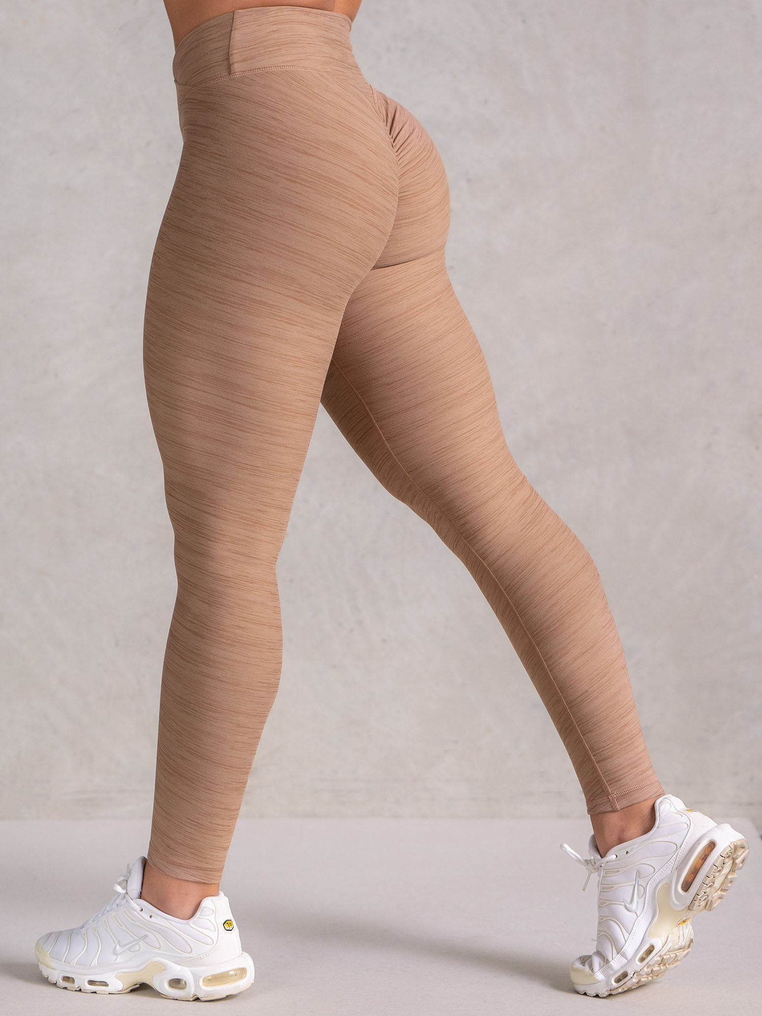 Icon Cross Over Scrunch Leggings for Women - High Waisted Tummy Control Yoga Pants - Mocha Marl Color - Perfect for Workouts, Yoga & Lounge Wear
