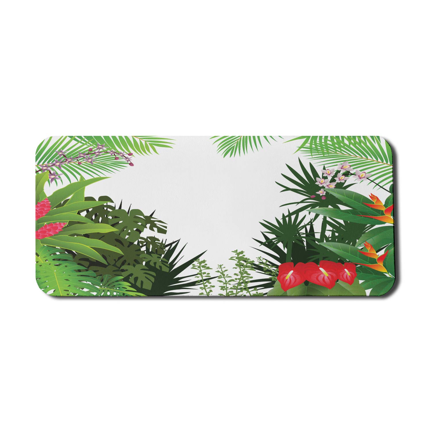 Ambesonne Jungle Computer Mouse Pad - Tropical Rainforest Leaves & Flowers Design, Non-Slip Rubber Base, Extra Large 35