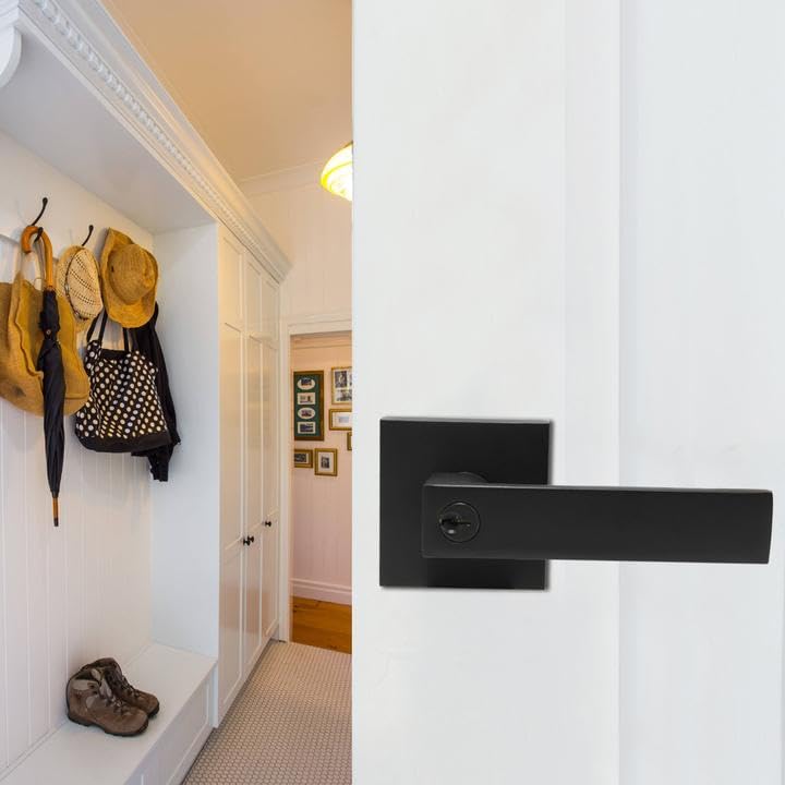 **Probrico Heavy Duty Keyed Door Entry Levers - Matte Black Exterior Door Handleset with Different Keys (6-Pack) | Secure Front/Back Gate Lockset for Home, Office & Commercial Use**