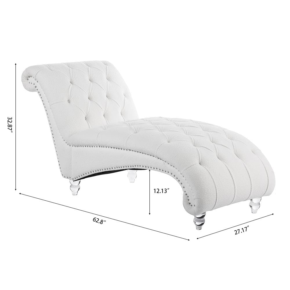 White Velvet Armless Chaise Lounge Chair - Modern Indoor Sleeper Couch for Living Room & Bedroom - Soft Fabric Fainting Sofa - Perfect for Relaxing, Reading or Napping