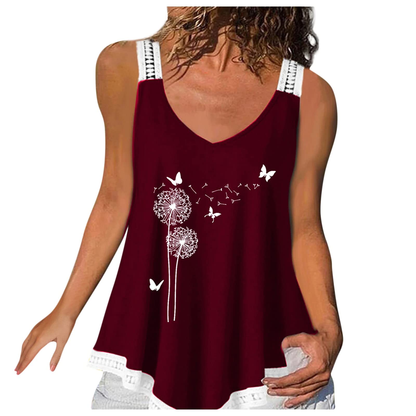 Women's Flowy Floral Print Tank Tops - Crewneck Fit Camisoles, Sleeveless Summer Blouses in Wine Color (3X-Large) | Perfect for Casual Wear, Beach Outfits & Summer Vacation