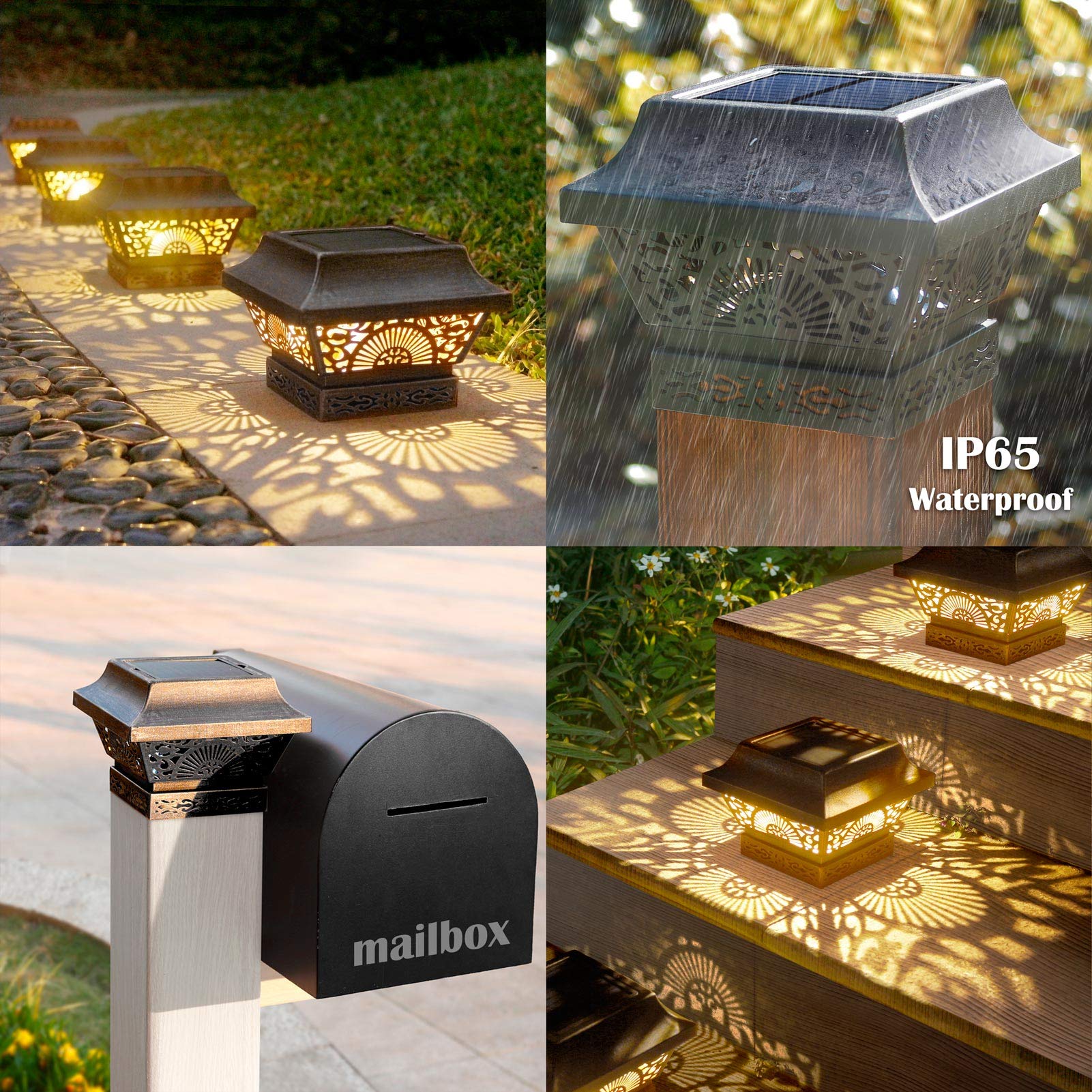 16 Pack Solar Deck Lights + 2 Pack Solar Post Lights - Waterproof Outdoor Lighting for Patio, Garden, Pathway, and Backyard Decoration