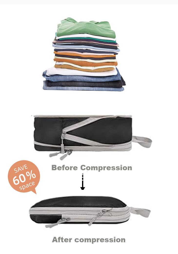 4-Piece Expandable Compression Packing Cubes Set - Travel Organizer for Luggage & Suitcases, Black | Perfect for Business Trips, Vacations & Weekend Getaways