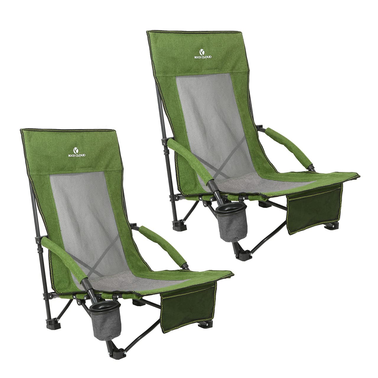 Rock Cloud 2-Pack Portable Folding Beach Chair - Lightweight Low Camping Chairs for Outdoor Activities, Lawn, Hiking, Sports & Hunting (Green) - Perfect for Beach, Picnics, Backyard & Camping Trips