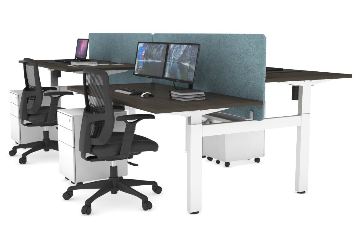 Adjustable 4-Person H Bench Workstation - White Frame [1600L x 800W] - Perfect for Office, Classroom, or Collaborative Workspace