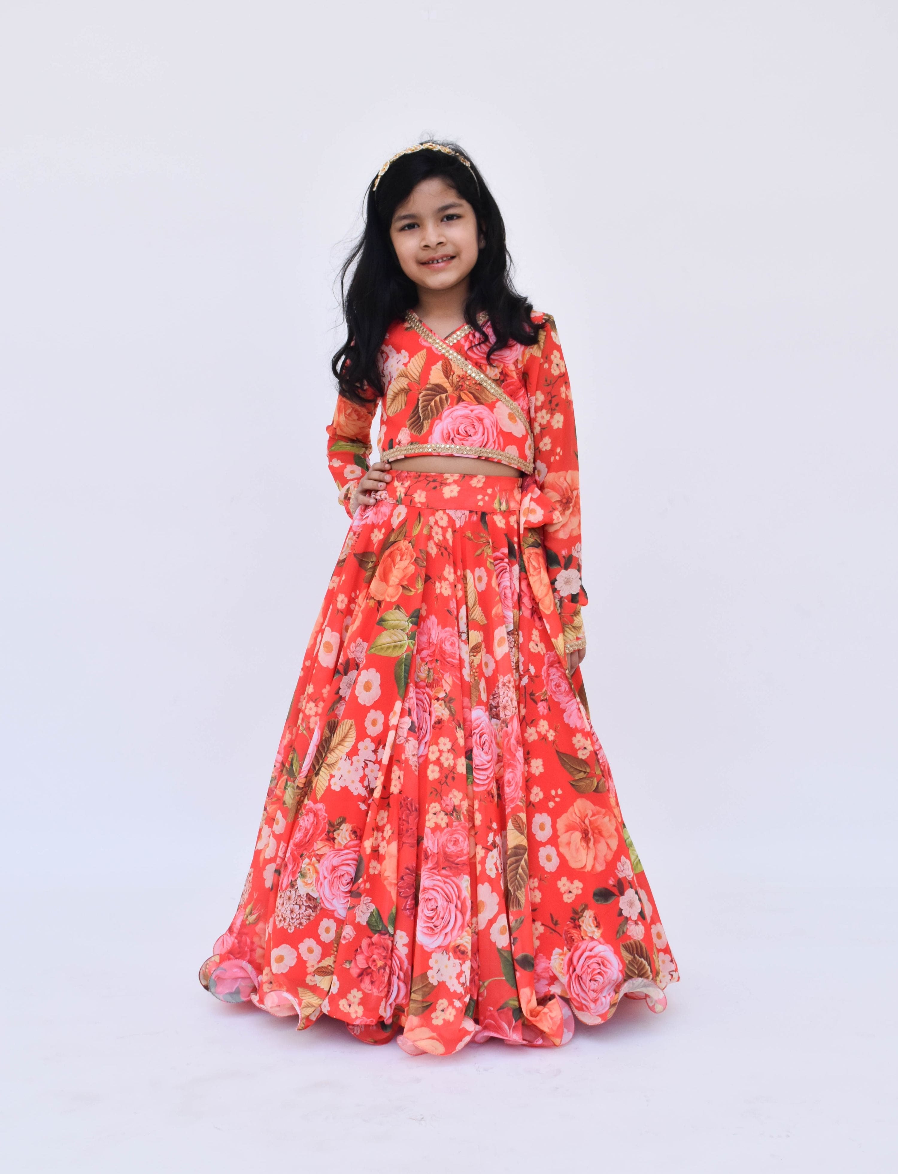 Pre Order: Stunning Red Floral Print Lehenga Choli Set for Women | Indian Bridal & Wedding Outfit | Perfect for Festivals, Parties & Special Occasions