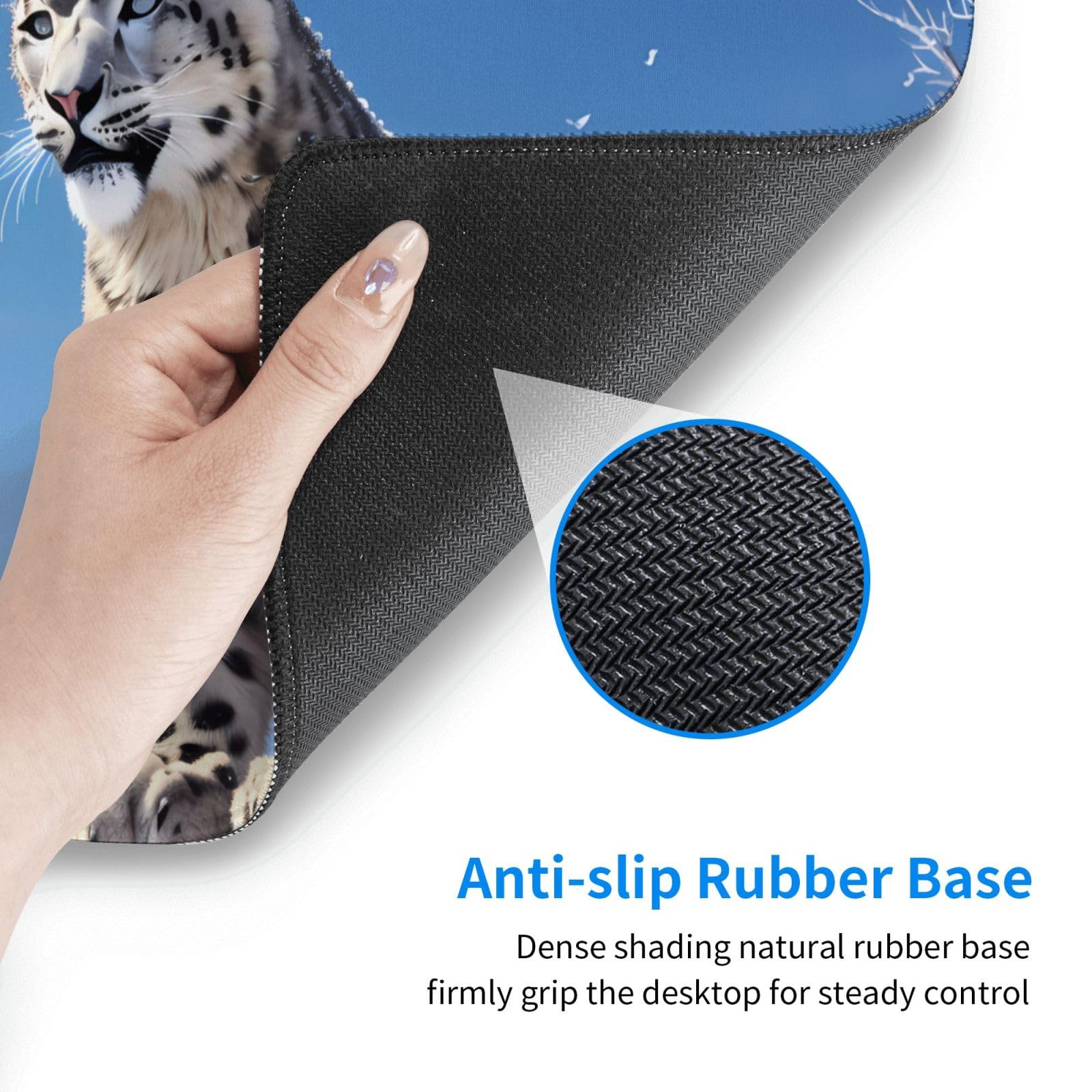 Premium Large Gaming Mouse Pad 16x29.5 Inches - Snow Leopard Design, Non-Slip Base & Durable Stitched Edges for Office & PC Gaming - Perfect for Workstations, Esports & Home Computer Setup