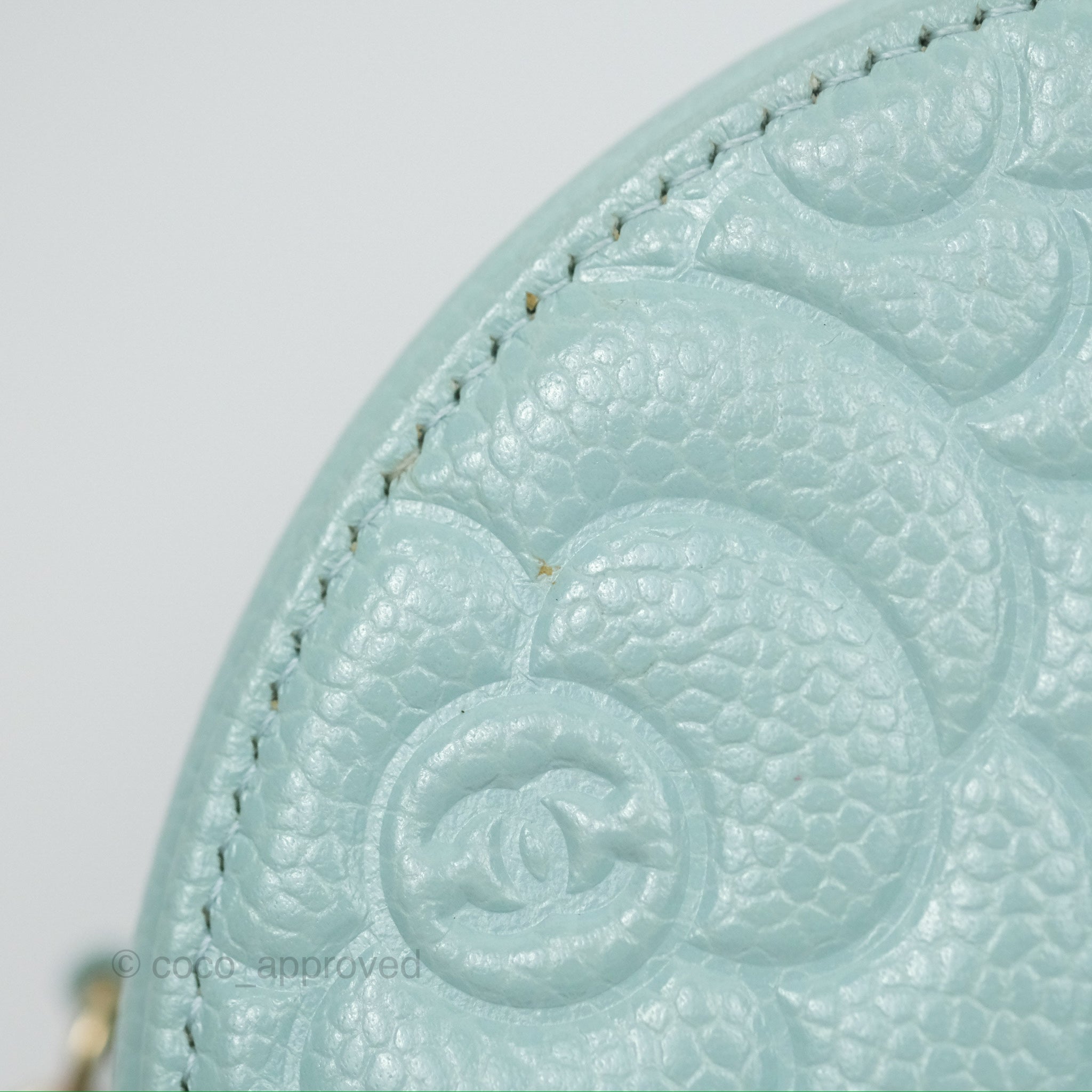 Chanel Camellia Embossed Round Clutch With Chain - Tiffany Blue Caviar Leather Crossbody Bag for Women | Perfect for Evening Parties, Weddings & Special Occasions