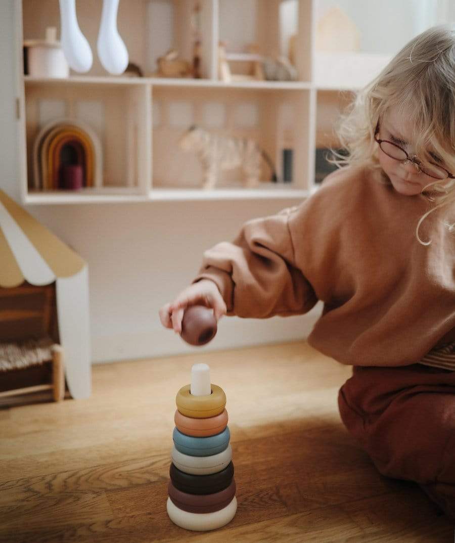 Mushie Stacking Rings Toy - Montessori Baby Learning Toys for 6-12 Months - Wooden Rainbow Stacker for Toddlers - Perfect for Sensory Play, Early Education & Nursery Decor