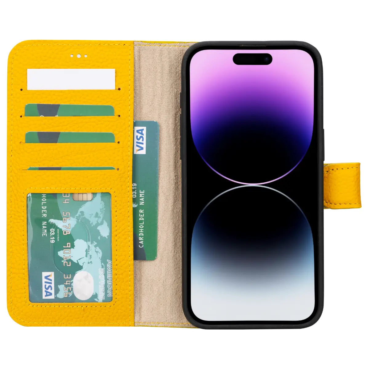 Premium Yellow Leather Wallet Case for iPhone 16 Pro - Slim Protective Cover with Card Slots | Perfect for Everyday Use, Travel & Business (6.1 inch)